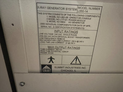 Used 2013 Summit Chiropractic X-ray System w/ 30KW generator (M-234)