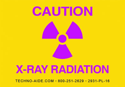 Caution X-Ray Radiation" Room Sign - Yellow Sign/Magenta Letters (10" x 7")